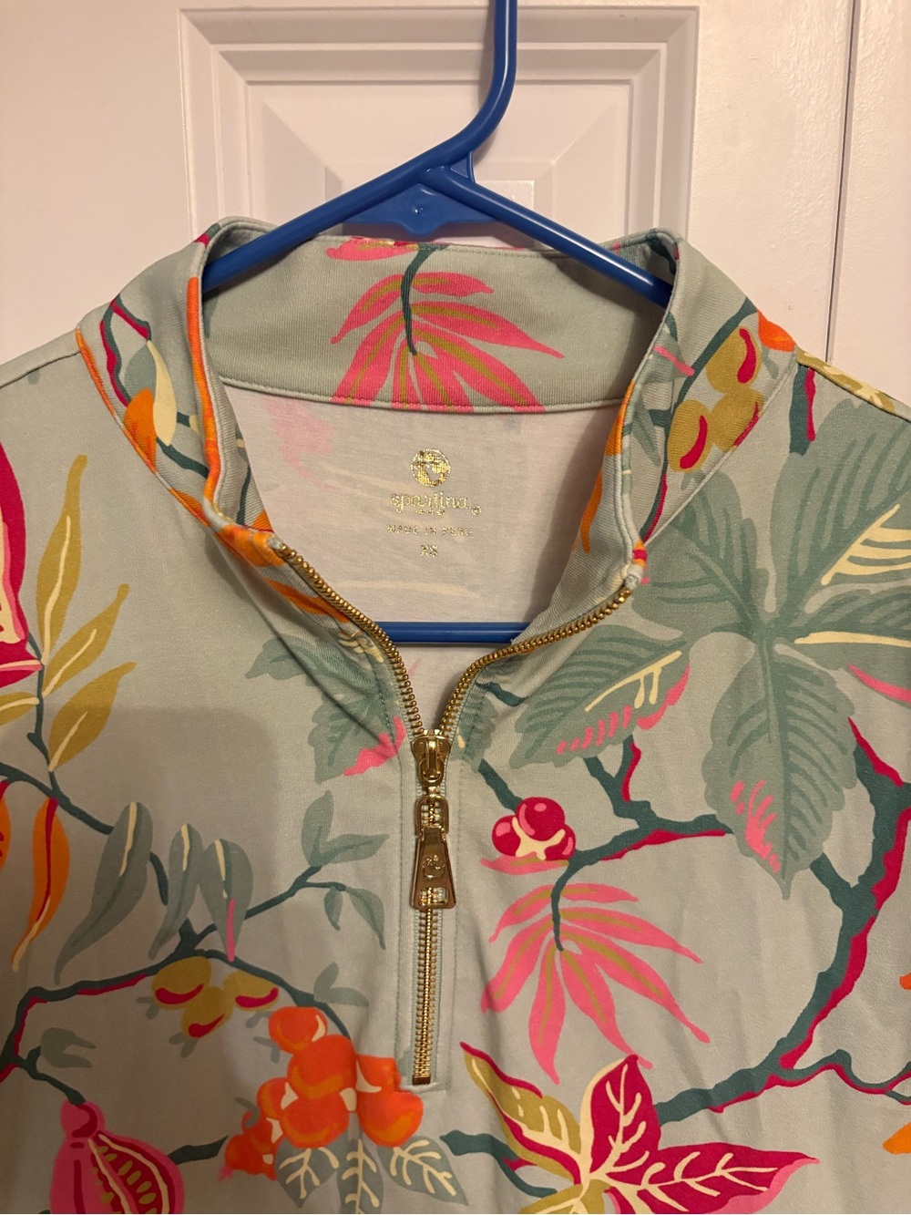 Spartina 449 Sage Green Tropical Print Zip-Front Fringe Mini Dress - Picture 2 of 4
